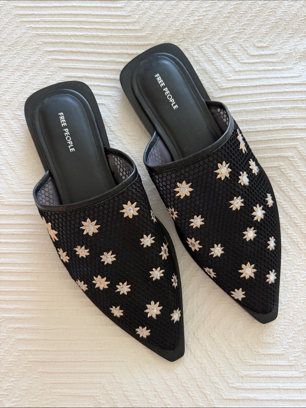Free People Black Embellished Pointed Toe Mules